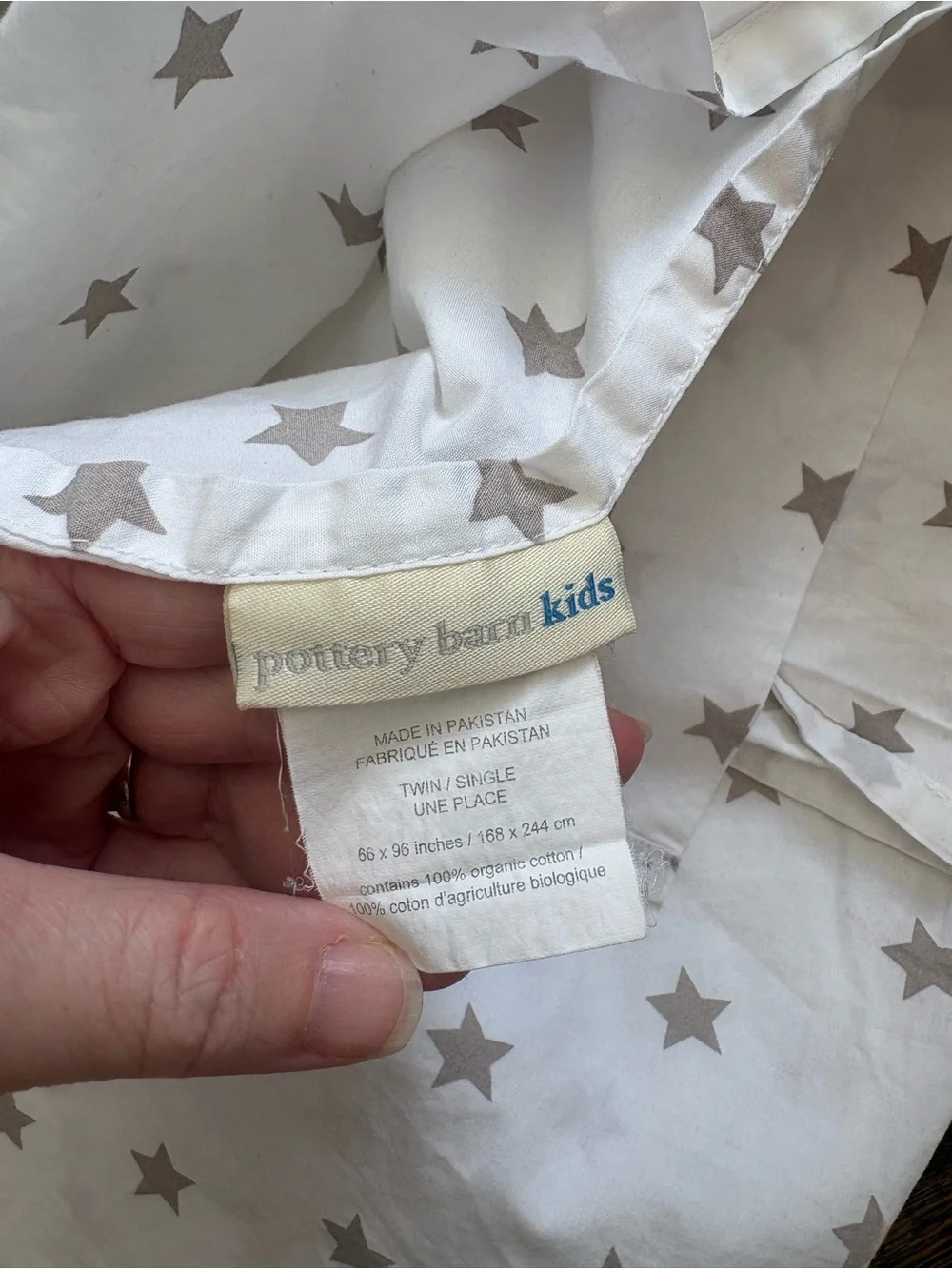 Pottery Barn Kids White Twin Flat Sheet with Gray Star Print